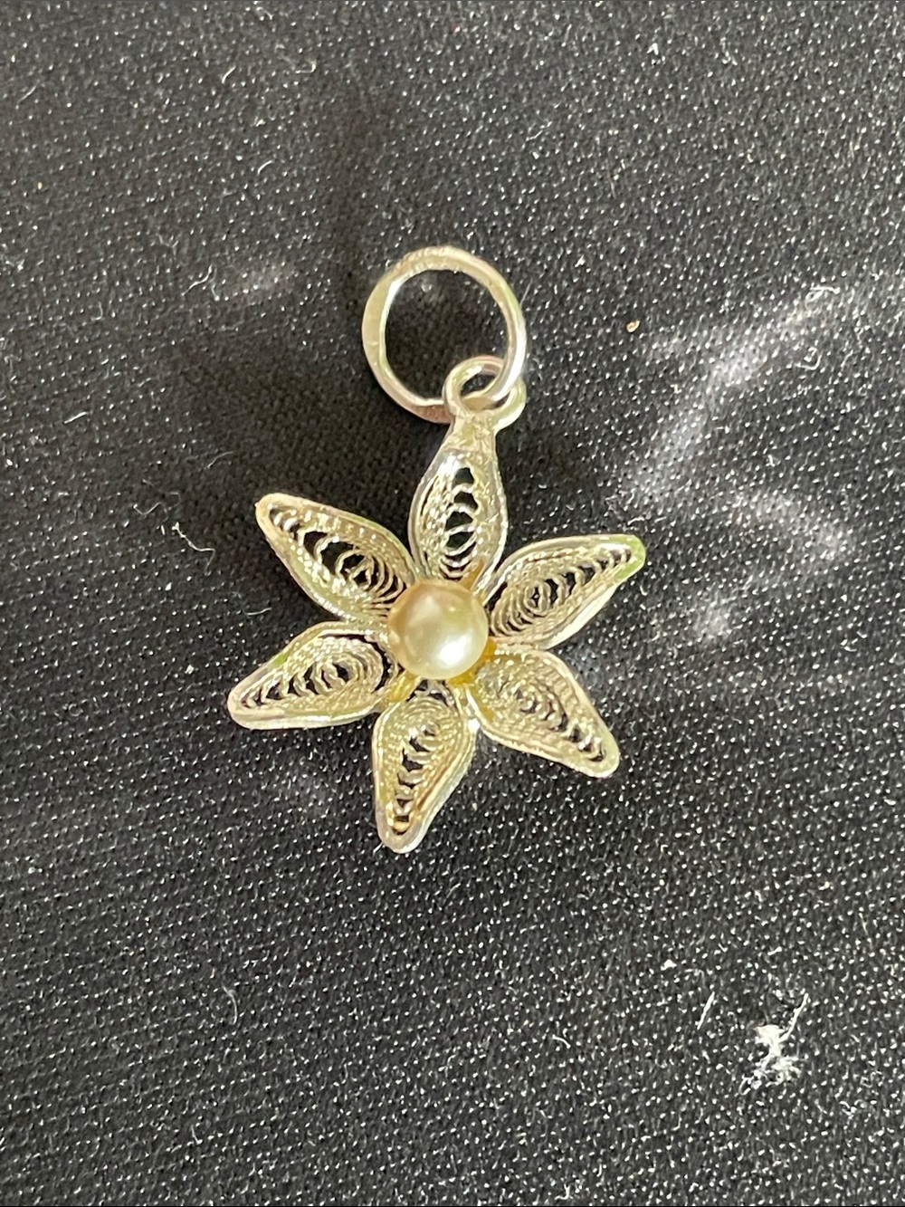 Silver Filigree Flower Pearl Charm Pendant